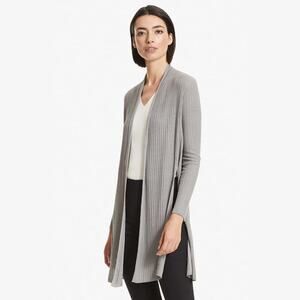 MM. Lafleur Graham Duster Cardigan Light Gray Metallic Ribbed Open Front XL